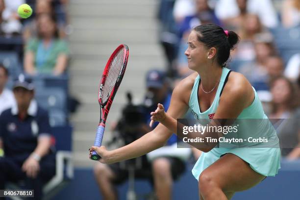 Open Viktoria Kuzmova of Slovakia in action against Venus Williams of the United States on Arthur Ashe Stadium during the Women's Singles round one...