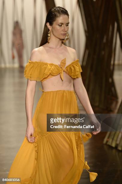 Ana Claudia Michels walks at Agua de Coco Runway at SPFW N44 Winter 2018 at Ibirapuera's Bienal Pavilion on August 29, 2017 in Sao Paulo, Brazil.