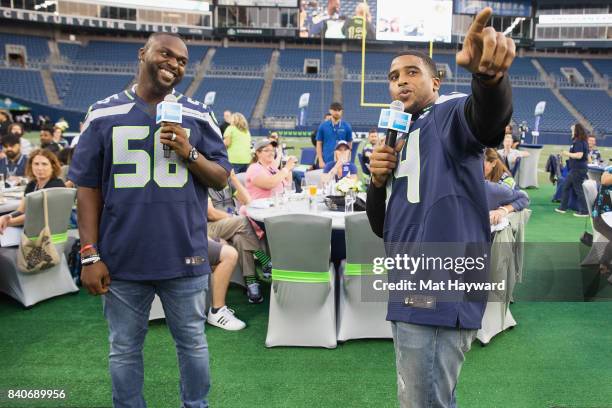 Seattle Seahawks stars Cliff Avril and Bobby Wagner greet hundreds of fans and Seattle business owners during American Express "Dinner on the 50" at...