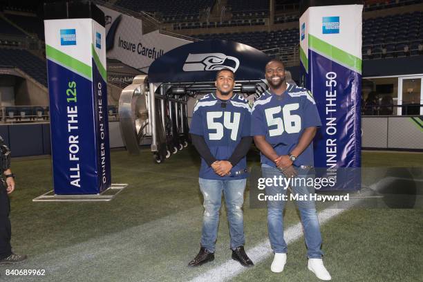 Seattle Seahawks stars Bobby Wagner and Cliff Avril greet hundreds of fans and Seattle business owners during American Express "Dinner on the 50" at...