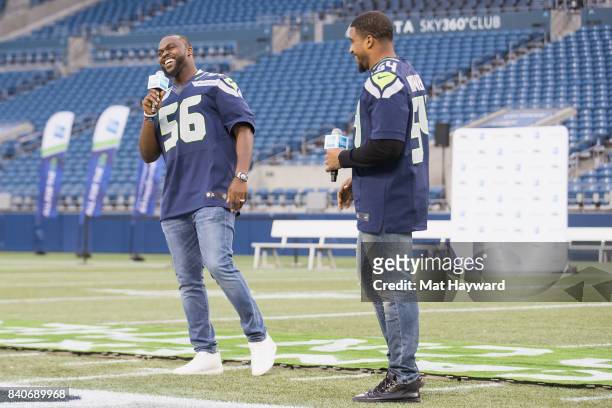 Seattle Seahawks stars Cliff Avril and Bobby Wagner greet hundreds of fans and Seattle business owners during American Express "Dinner on the 50" at...