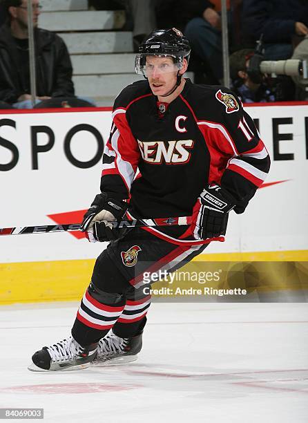 Daniel Alfredsson of the Ottawa Senators skates against the Florida Panthers at Scotiabank Place on December 8, 2008 in Ottawa, Ontario, Canada.