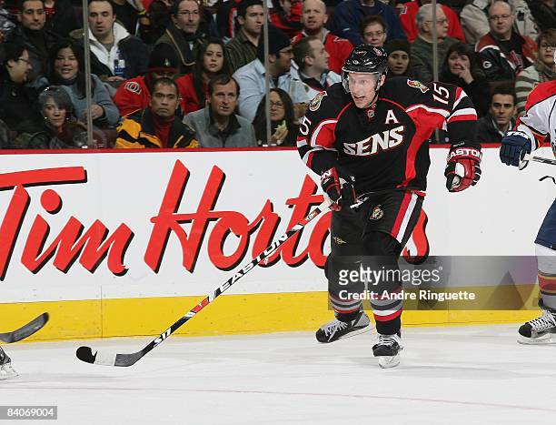 Dany Heatley of the Ottawa Senators skates against the Florida Panthers at Scotiabank Place on December 8, 2008 in Ottawa, Ontario, Canada.