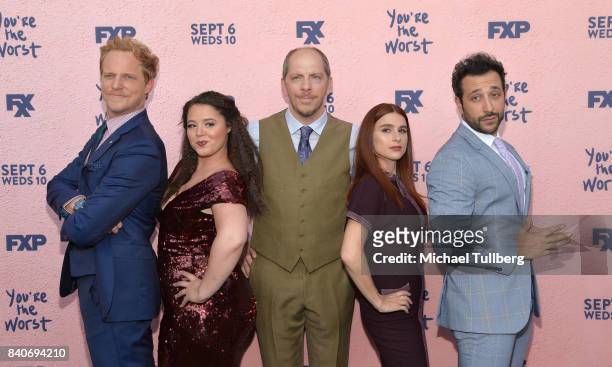 Actors Chris Geere and Kether Donohue, executive producer Stephen Falk and actors Aya Cash and Desmin Borges attend the premiere of Season 4 of FXX's...
