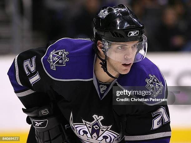 Denis Gauthier of the Los Angeles Kings in action during the NHL game against the San Jose Sharks at Staples Center on December 15, 2008 in Los...