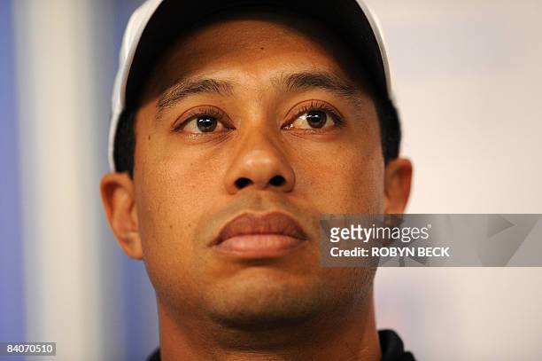World number one golf player Tiger Woods speaks at a press conference at the Chevron World Challenge, at the Sherwood Country Cub in Thousand Oaks,...