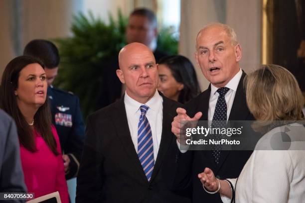 White House Press Secretary Sarah Huckabee Sanders, national security adviser, H.R. McMaster, and White House Chief of Staff John F. Kelly, were...