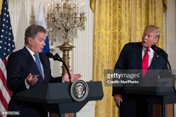 President Sauli Niinistö of the Republic of Finland, and U.S. President Donald Trump, held a joint press conference in the East Room of the White...