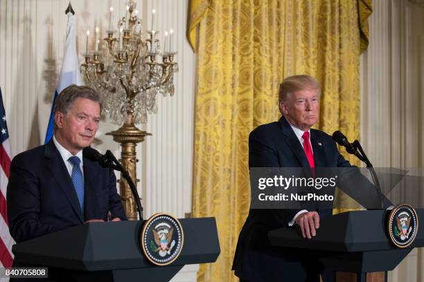 President Sauli Niinistö of the Republic of Finland, and U.S. President Donald Trump, held a joint press conference in the East Room of the White...