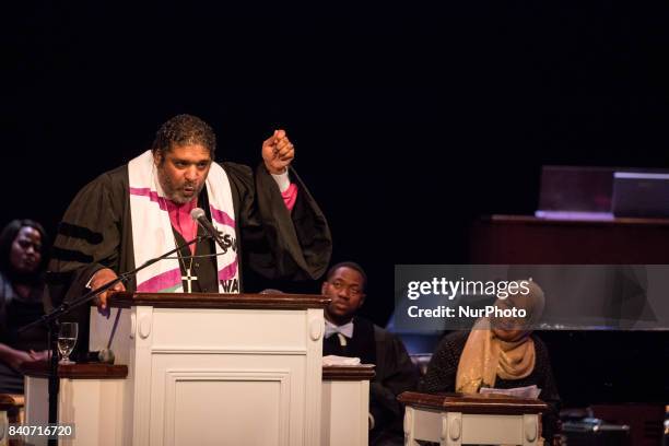 Bishop William J. Barber, II, Pastor, Greenleaf Christian Church, Disciples of Christ, Goldsboro, NC, gave the sermon at Howard Universitys Andrew...