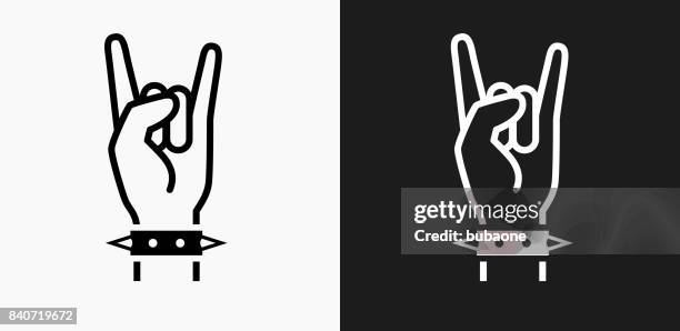 rock-ikone auf schwarz-weiß-vektor-hintergründe - hand rock stock-grafiken, -clipart, -cartoons und -symbole