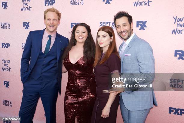 Actor/Castmates Chirs Geere, Kether Donohue, Aya Cash and Desmin Borges attend the premiere of FXX's "You're The Worst" Season 4 at Museum of Ice...