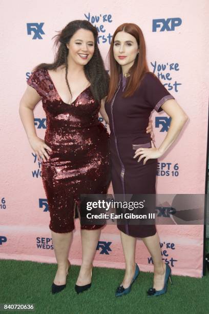 Castmates Kether Donohue and Aya Cash attend the premiere of FXX's "You're the Worst" Season 4 at Museum of Ice Cream LA on August 29, 2017 in Los...