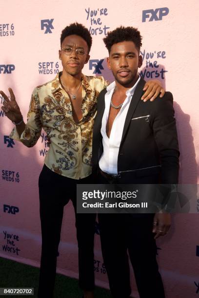 Actors Darrell Britt-Gibson and Brandon Mychal Smith attend the premiere of FXX's "You're The Worst" Season 4 at Museum of Ice Cream LA on August 29,...