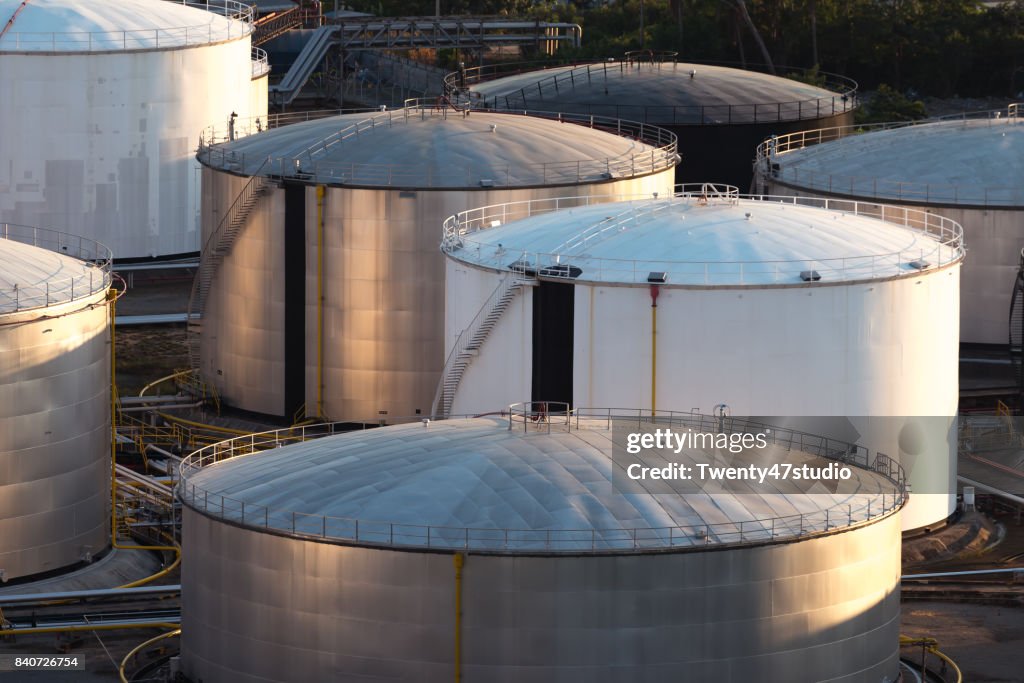Oil tank, Oil refinery plant. Power and energy, Petroleum, Petrochemical concept.