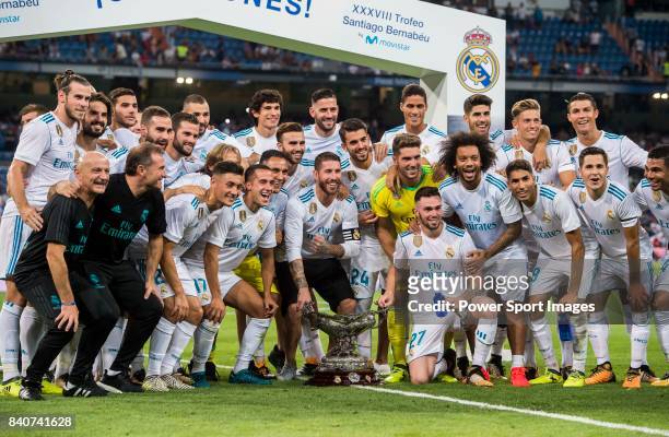 Players of Real Madrid celebrates winning the Santiago Bernabeu Trophy 2017 match between Real Madrid and ACF Fiorentina at the Santiago Bernabeu...