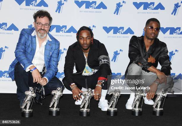 Dave Meyers, Kendrick Lamar and Dave Free pose with Video of the Year, Best Hip Hop, Best Cinematography, Best Direction, Best Art Direction, Best...