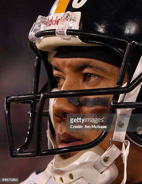Hines Ward of the Pittsburgh Steelers looks on against the Baltimore Ravens on December 14, 2008 at M&T Bank Stadium in Baltimore, Maryland. The...