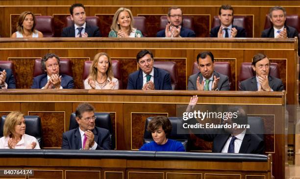 The President of the Government of Spain Mariano Rajoy attends the plenary session in the Congress of Deputies on August 30, 2017 in Madrid, Spain....