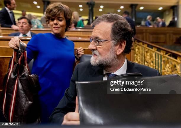 The President of the Government of Spain Mariano Rajoy attends the plenary session in the Congress of Deputies on August 30, 2017 in Madrid, Spain....