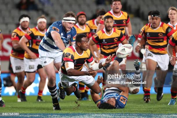 Illisea Ratuva Tavuyara of Waikato takes on the Auckland defence during the round three Mitre 10 Cup match between Auckland and Waikato at Eden Park...
