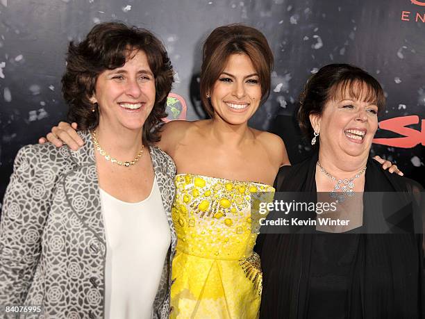 Producer Gigi Pritzker, actress Eva Mendes, and producer Deborah Del Prete arrive at the Los Angeles premiere of Lionsgate's "The Spirit" held at...
