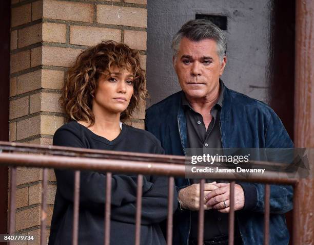 Jennifer Lopez and Ray Liotta seen on location for 'Shades of Blue' in Manhattan on August 29, 2017 in New York City.