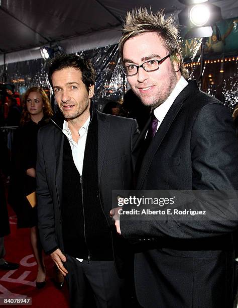 Producer David Heyman and author Danny Wallace arrive at the premiere of Warner Bros. Picture's "Yes Man" held at the Mann Village Theater on...