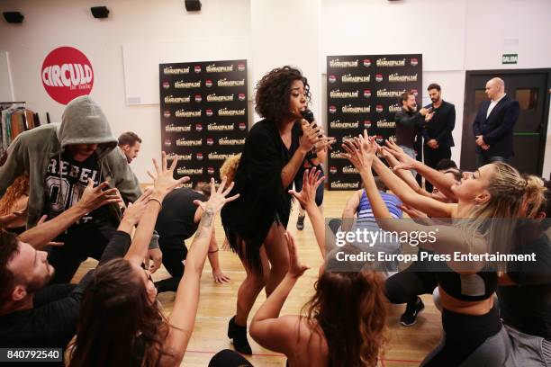 Actress Fela Dominguez is seen during the rehearsal of the musical 'The bodyguard' on August 29, 2017 in Madrid, Spain.