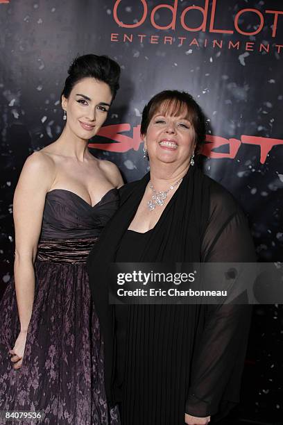 Paz Vega and Producer Deborah Del Prete at Lionsgate Premiere of 'The Spirit' on December 17, 2008 at Grauman's Chinese Theatre in Hollywood,...