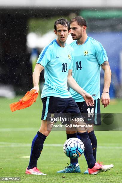 Robbie Kruse of Australia in action during an Australia training sessionat Saitama Stadium ahead of the FIFA World Cup qualifier against Japan on...