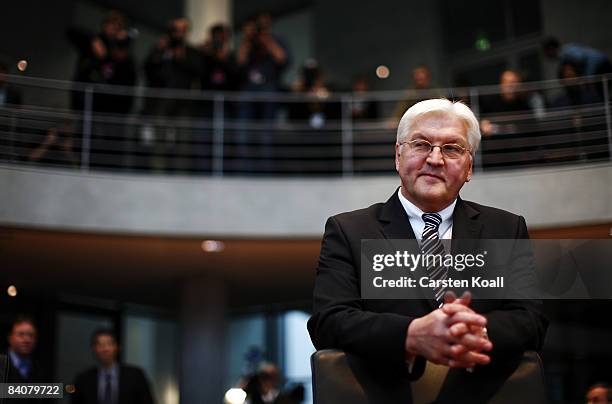 German Vice Chancellor and Foreign Minister Frank-Walter Steinmeier arrives for a hearing of the Bundestag's investigation commission on December 18,...