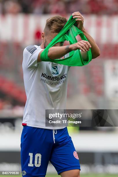 Alexandru Maxim of Mainz looks on during the Bundesliga match between VfB Stuttgart and 1.FSV Mainz 05 at Mercedes-Benz Arena on August 26, 2017 in...