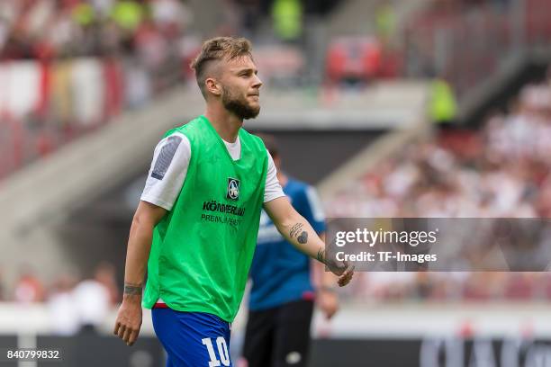 Alexandru Maxim of Mainz looks on during the Bundesliga match between VfB Stuttgart and 1.FSV Mainz 05 at Mercedes-Benz Arena on August 26, 2017 in...