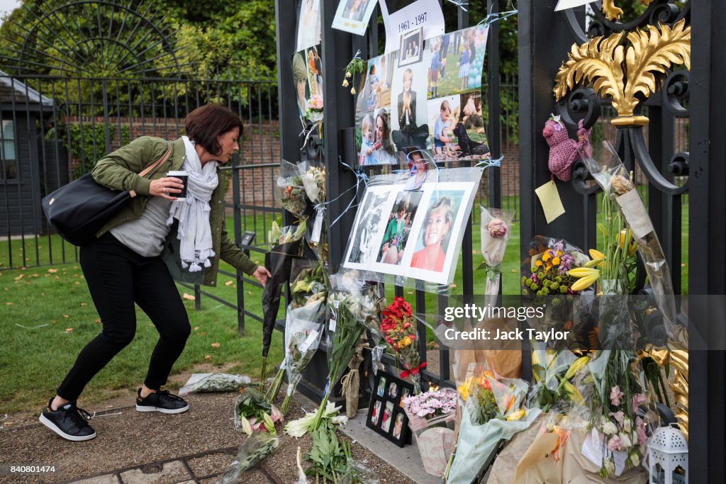 Tributes Are Left At Kensington Palace In Celebration Of Princess Diana's Life