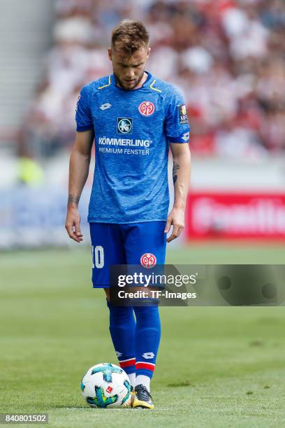 Alexandru Maxim of Mainz controls the ball during the Bundesliga match between VfB Stuttgart and 1.FSV Mainz 05 at Mercedes-Benz Arena on August 26,...