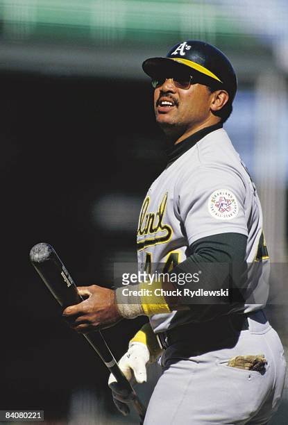 Oakland A's right fielder, Reggie Jackson, batting during the last game of his career against the Chicago White Sox at Old Comiskey Park in Chicago,...