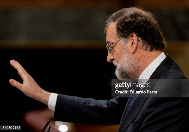 The President of the Government of Spain Mariano Rajoy attends the plenary session in the Congress of Deputies on August 30, 2017 in Madrid, Spain....