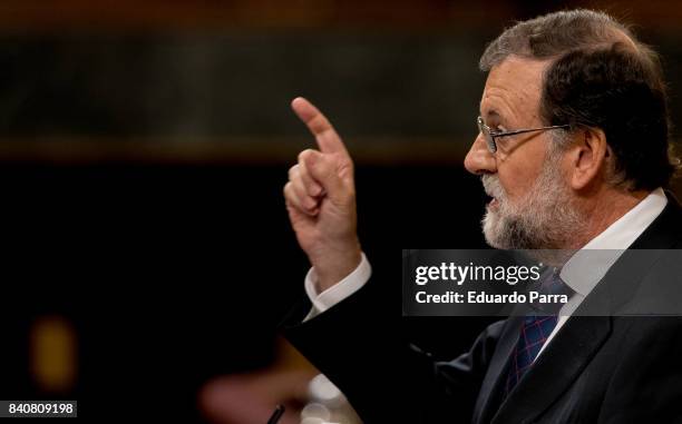 The President of the Government of Spain Mariano Rajoy attends the plenary session in the Congress of Deputies on August 30, 2017 in Madrid, Spain....