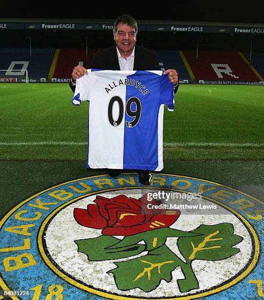 Sam Allardyce is unveiled as the new Blackburn Rovers manager at a Press conference at Ewood Park on December 18, 2008 in Blackburn, England.