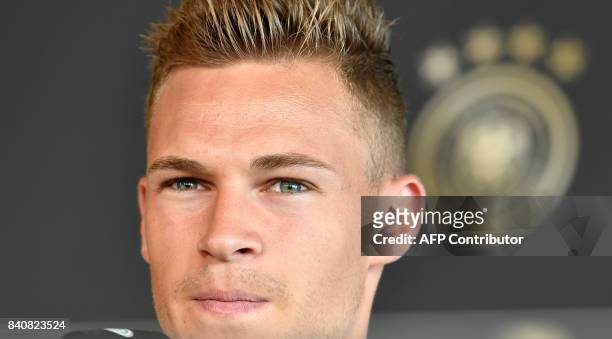Joshua Kimmich, defender of Germany's national football team, attends a press conference in Stuttgart, southwestern Germany, on August 30 ahead of...