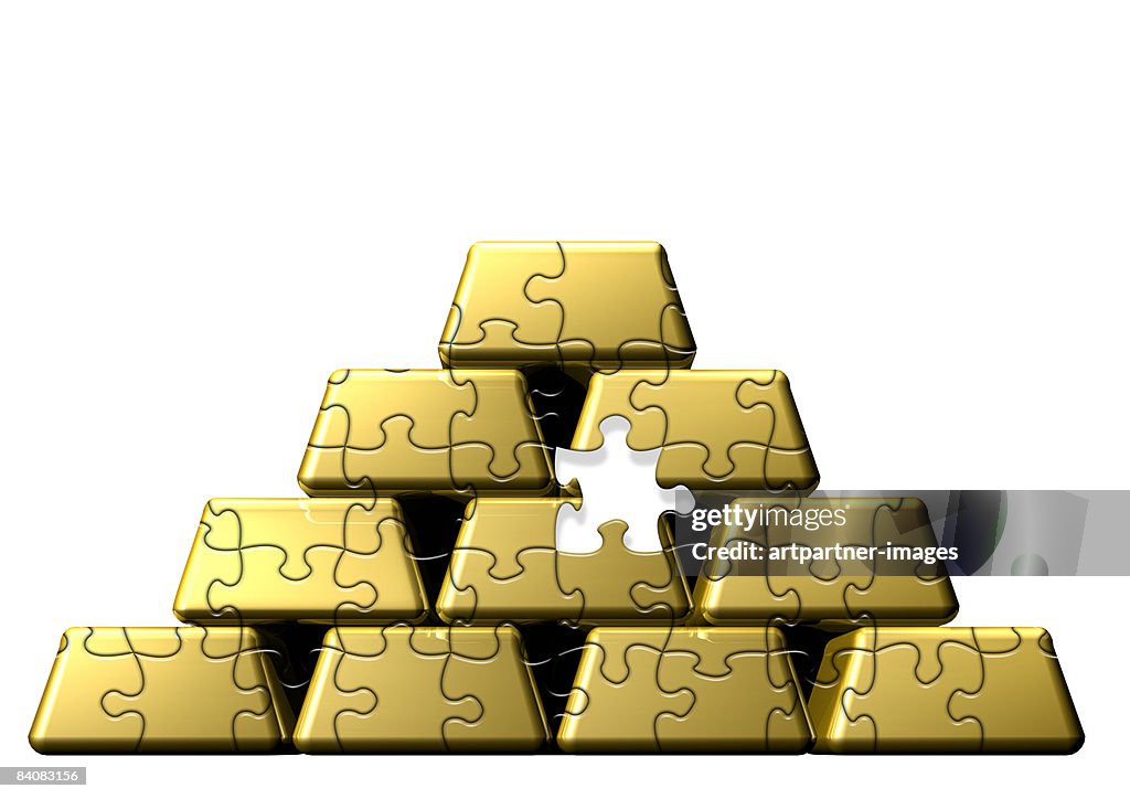 Stack of gold bars puzzle, 1 part is missing