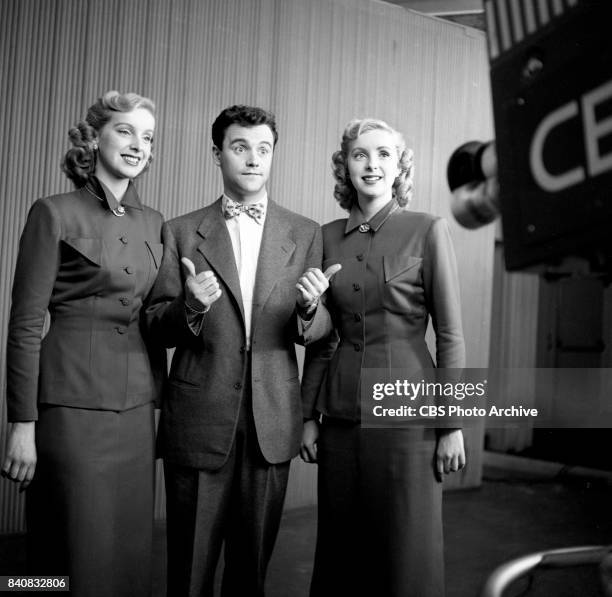 Television show Toni Twin Time features emcee Jack Lemmon with the Turner Twins, young blonde singers. Toni Home Permanent for hair features twins,...