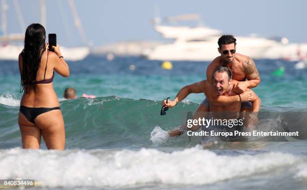 Aitor Ocio , Israel Bayon and Cristina Sainz are seen on July 21, 2017 in Ibiza, Spain.