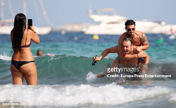 Aitor Ocio , Israel Bayon and Cristina Sainz are seen on July 21, 2017 in Ibiza, Spain.