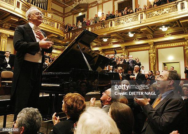 Austrian Pianist Alfred Brendel is pictured at his last ever public concert the famous Golden Auditorium of Vienna's "Musikverein" on December 18,...