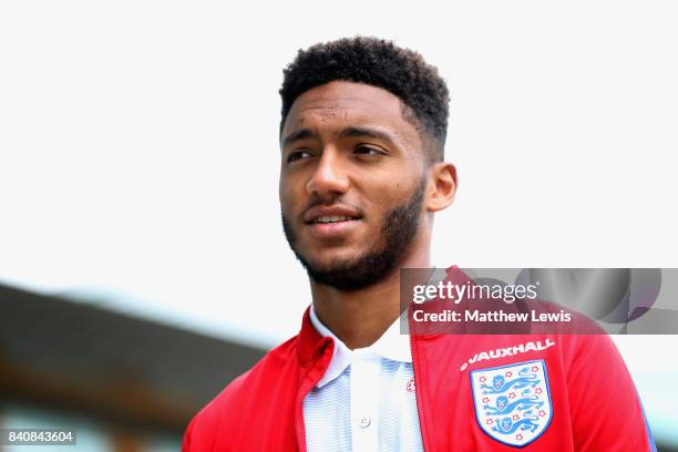 Joe Gomez of England looks on after an England Under 21 training session at St George's Park on August 30, 2017 in Burton-upon-Trent, England.