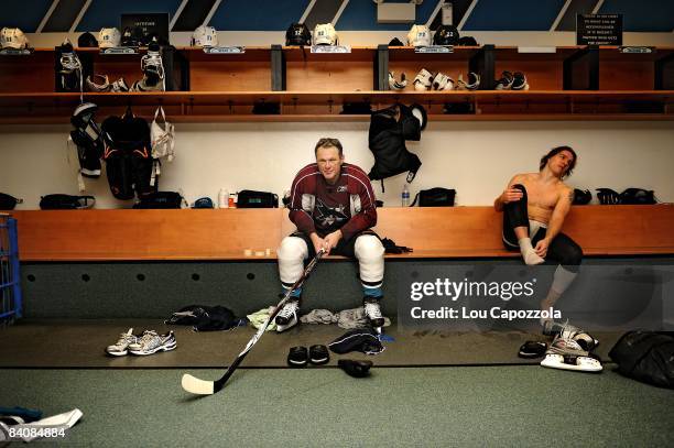 Portrait of Worcester Sharks Claude Lemieux after practice in locker room at DCU Center. Worcester, MA 12/4/2008 CREDIT: Lou Capozzola