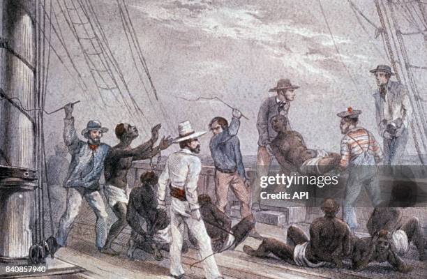 Punition des esclaves sur un navire négrier en Martinique, au XIXè siècle.