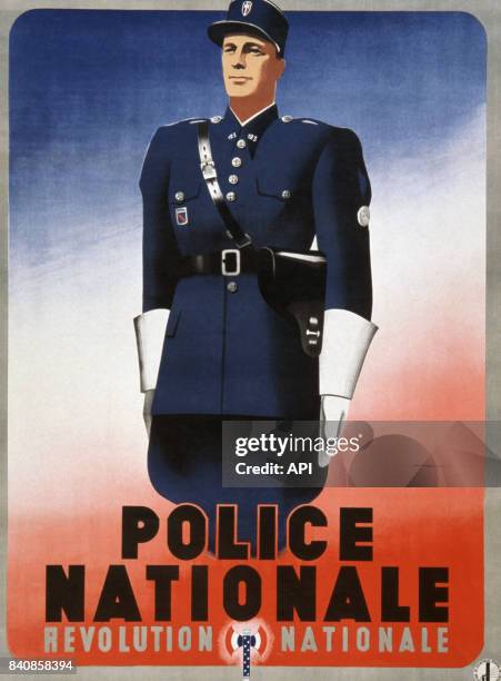 Affiche de recrutement de la police nationale sous le régime de Vichy, France.